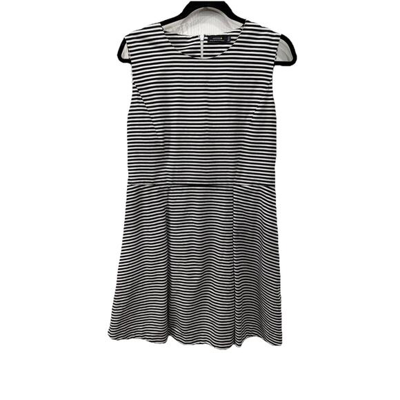 Kate Spade Saturday Womens White Black Striped Pleated Fit & Flare Dress Size 14 - Picture 1 of 10